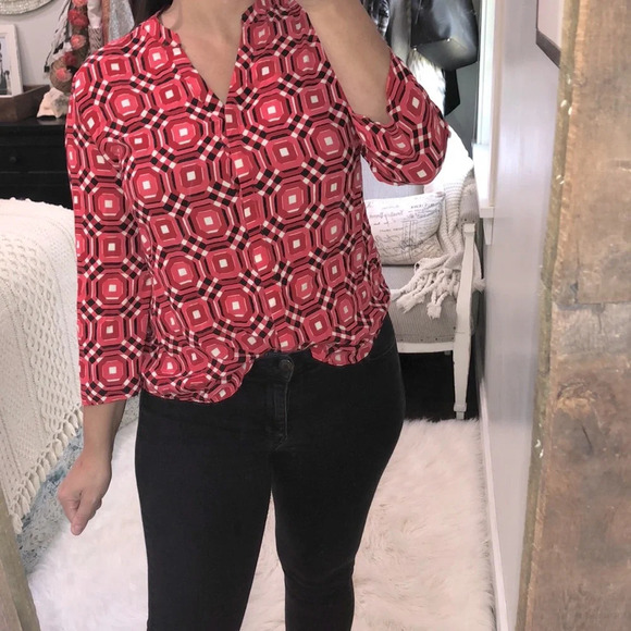Cynthia Rowley size large red geometric print top - Picture 2 of 6